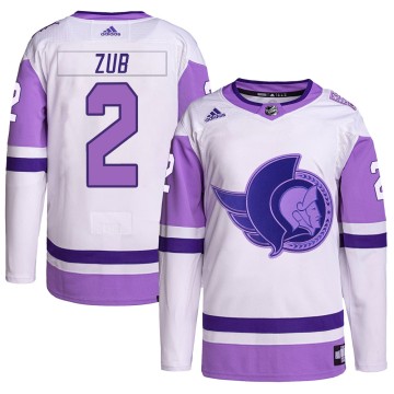 Authentic Adidas Men's Artem Zub Ottawa Senators Hockey Fights Cancer Primegreen Jersey - White/Purple