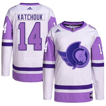 Authentic Adidas Men's Boris Katchouk Ottawa Senators Hockey Fights Cancer Primegreen Jersey - White/Purple