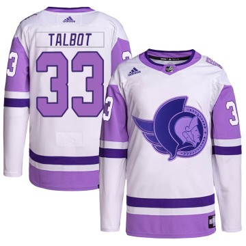 Authentic Adidas Men's Cam Talbot Ottawa Senators Hockey Fights Cancer Primegreen Jersey - White/Purple