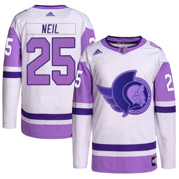 Authentic Adidas Men's Chris Neil Ottawa Senators Hockey Fights Cancer Primegreen Jersey - White/Purple