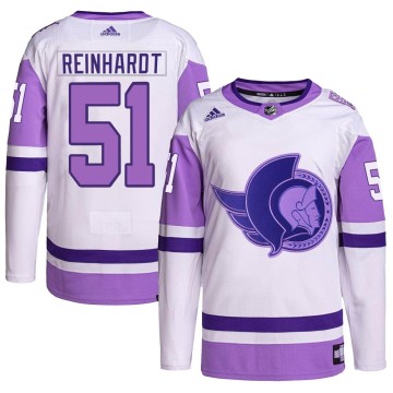Authentic Adidas Men's Cole Reinhardt Ottawa Senators Hockey Fights Cancer Primegreen Jersey - White/Purple