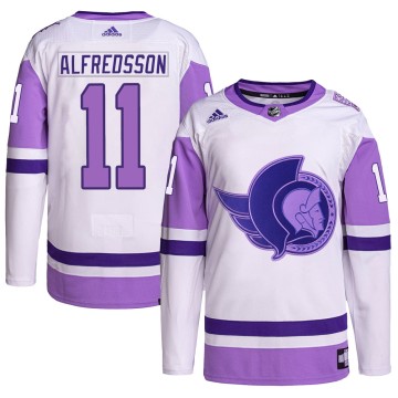 Authentic Adidas Men's Daniel Alfredsson Ottawa Senators Hockey Fights Cancer Primegreen Jersey - White/Purple