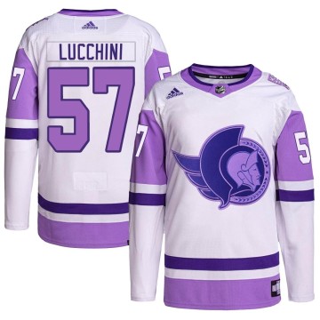 Authentic Adidas Men's Jake Lucchini Ottawa Senators Hockey Fights Cancer Primegreen Jersey - White/Purple