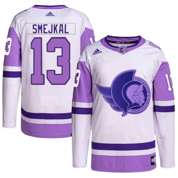 Authentic Adidas Men's Jiri Smejkal Ottawa Senators Hockey Fights Cancer Primegreen Jersey - White/Purple