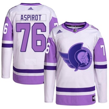 Authentic Adidas Men's Jonathan Aspirot Ottawa Senators Hockey Fights Cancer Primegreen Jersey - White/Purple