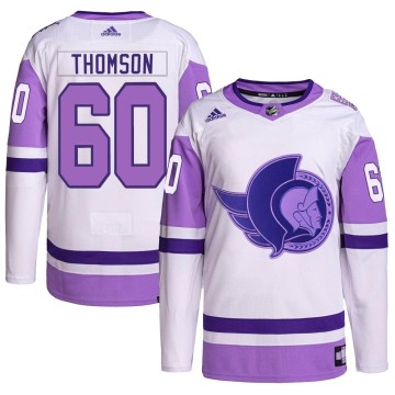 Authentic Adidas Men's Lassi Thomson Ottawa Senators Hockey Fights Cancer Primegreen Jersey - White/Purple