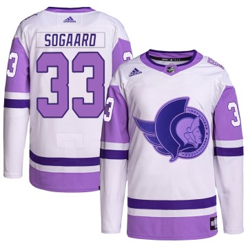Authentic Adidas Men's Mads Sogaard Ottawa Senators Hockey Fights Cancer Primegreen Jersey - White/Purple