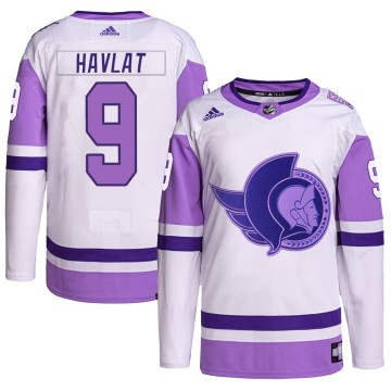 Authentic Adidas Men's Martin Havlat Ottawa Senators Hockey Fights Cancer Primegreen Jersey - White/Purple