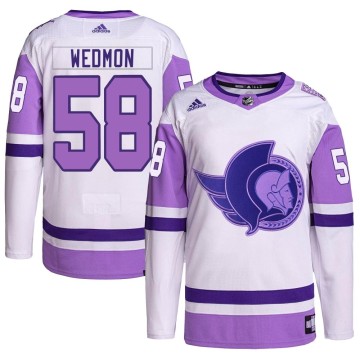 Authentic Adidas Men's Matthew Wedmon Ottawa Senators Hockey Fights Cancer Primegreen Jersey - White/Purple