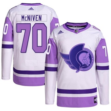 Authentic Adidas Men's Michael McNiven Ottawa Senators Hockey Fights Cancer Primegreen Jersey - White/Purple