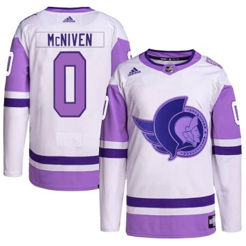 Authentic Adidas Men's Michael McNiven Ottawa Senators Hockey Fights Cancer Primegreen Jersey - White/Purple