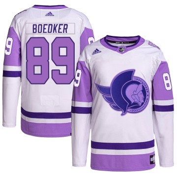 Authentic Adidas Men's Mikkel Boedker Ottawa Senators Hockey Fights Cancer Primegreen Jersey - White/Purple