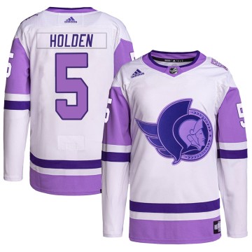 Authentic Adidas Men's Nick Holden Ottawa Senators Hockey Fights Cancer Primegreen Jersey - White/Purple