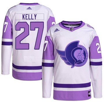 Authentic Adidas Men's Parker Kelly Ottawa Senators Hockey Fights Cancer Primegreen Jersey - White/Purple