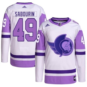 Authentic Adidas Men's Scott Sabourin Ottawa Senators Hockey Fights Cancer Primegreen Jersey - White/Purple
