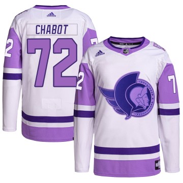 Authentic Adidas Men's Thomas Chabot Ottawa Senators Hockey Fights Cancer Primegreen Jersey - White/Purple