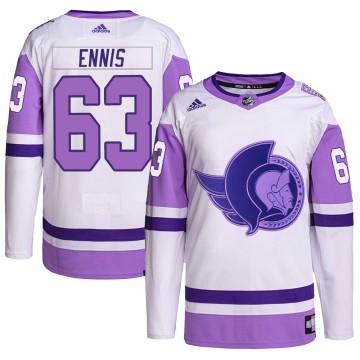 Authentic Adidas Men's Tyler Ennis Ottawa Senators Hockey Fights Cancer Primegreen Jersey - White/Purple