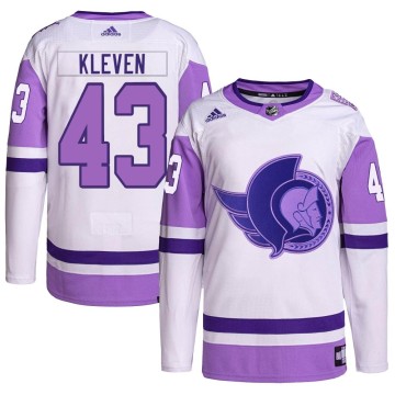 Authentic Adidas Men's Tyler Kleven Ottawa Senators Hockey Fights Cancer Primegreen Jersey - White/Purple