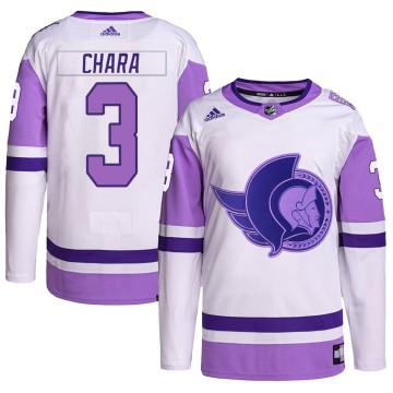 Authentic Adidas Men's Zdeno Chara Ottawa Senators Hockey Fights Cancer Primegreen Jersey - White/Purple