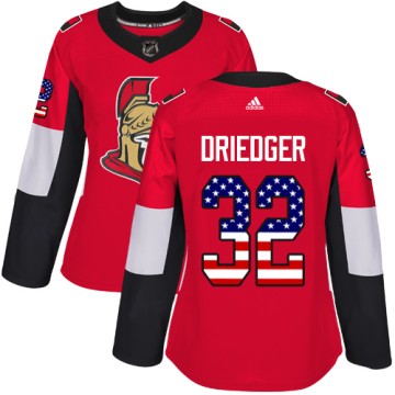 Authentic Adidas Women's Chris Driedger Ottawa Senators USA Flag Fashion Jersey - Red