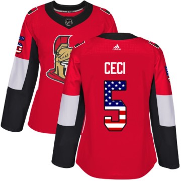 Authentic Adidas Women's Cody Ceci Ottawa Senators USA Flag Fashion Jersey - Red