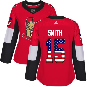Authentic Adidas Women's Zack Smith Ottawa Senators USA Flag Fashion Jersey - Red