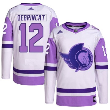 Authentic Adidas Youth Alex DeBrincat Ottawa Senators Hockey Fights Cancer Primegreen Jersey - White/Purple