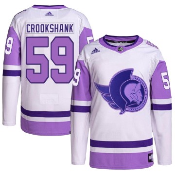 Authentic Adidas Youth Angus Crookshank Ottawa Senators Hockey Fights Cancer Primegreen Jersey - White/Purple