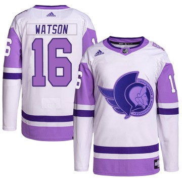 Authentic Adidas Youth Austin Watson Ottawa Senators Hockey Fights Cancer Primegreen Jersey - White/Purple