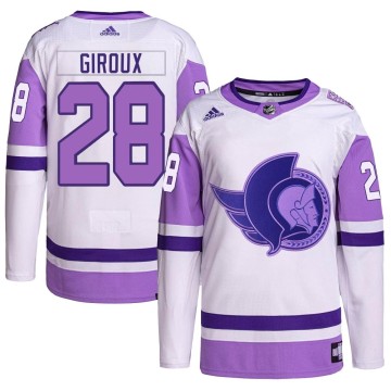 Authentic Adidas Youth Claude Giroux Ottawa Senators Hockey Fights Cancer Primegreen Jersey - White/Purple