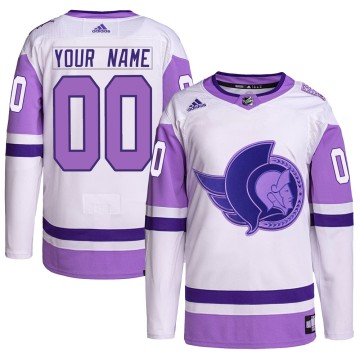 Authentic Adidas Youth Custom Ottawa Senators Custom Hockey Fights Cancer Primegreen Jersey - White/Purple
