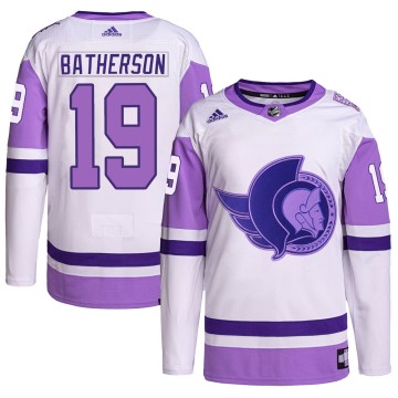 Authentic Adidas Youth Drake Batherson Ottawa Senators Hockey Fights Cancer Primegreen Jersey - White/Purple