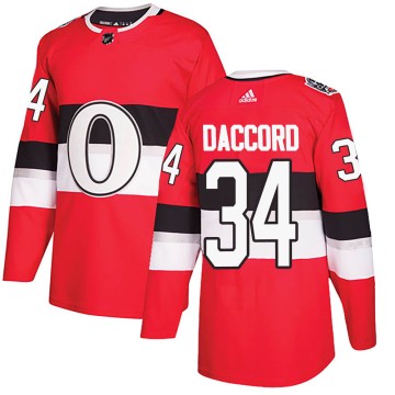 Authentic Adidas Youth Joey Daccord Ottawa Senators 2017 100 Classic Jersey - Red