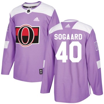 Authentic Adidas Youth Mads Sogaard Ottawa Senators Fights Cancer Practice Jersey - Purple