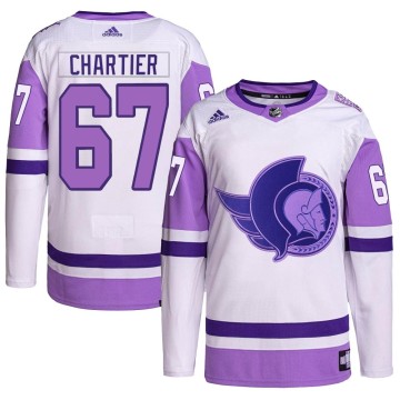 Authentic Adidas Youth Rourke Chartier Ottawa Senators Hockey Fights Cancer Primegreen Jersey - White/Purple