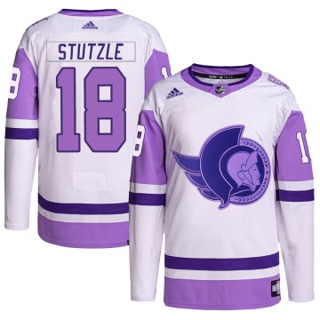 Authentic Adidas Youth Tim Stutzle Ottawa Senators Hockey Fights Cancer Primegreen Jersey - White/Purple