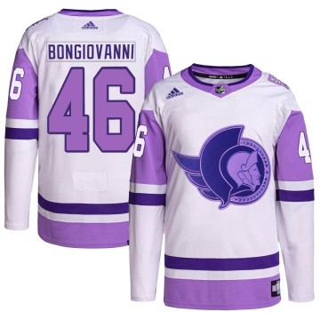 Authentic Adidas Youth Wyatt Bongiovanni Ottawa Senators Hockey Fights Cancer Primegreen Jersey - White/Purple